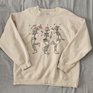 Womens Cream Skeleton Graphic Sweater